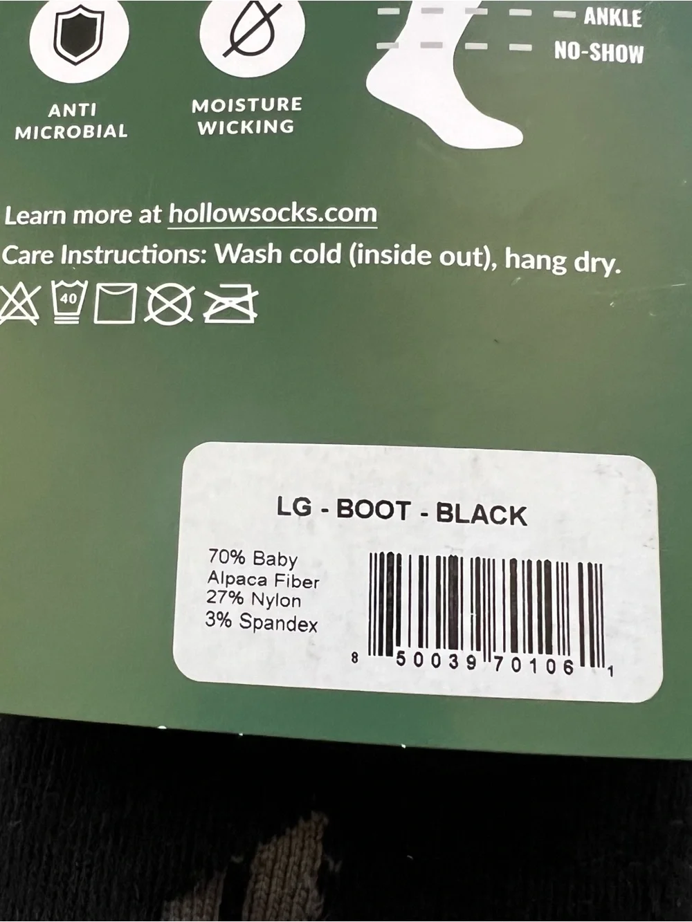 Hollow Alpaca Socks Boot Black Size Large
